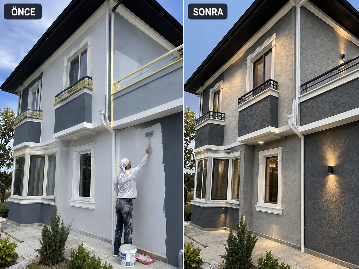 Kiraz dış cephe boya öncesi ve sonrası