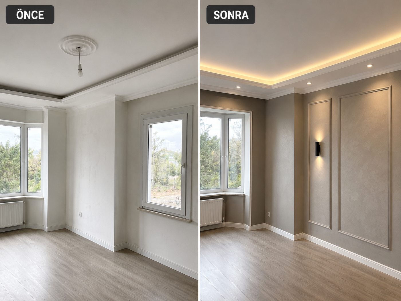 Kiraz iç cephe boya öncesi ve sonrası
